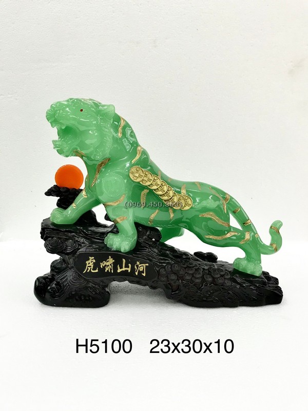 Tượng hổ đá ngọc màu xanh HND021-2